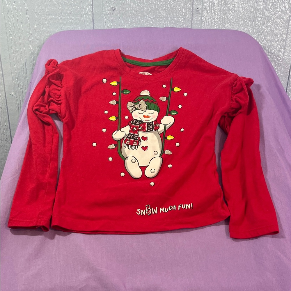 5 for $10 💜 Holiday Time Red Long Sleeve Kids Shirt Size 4-5 XS